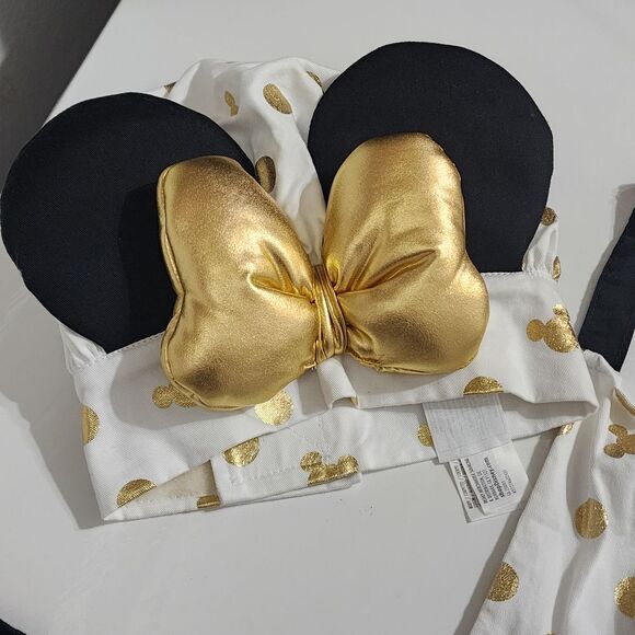 Disney Girls Chef Cooking Baking Apron & Minnie Mouse Ears Hat Set Gold Metallic - Picture 5 of 16